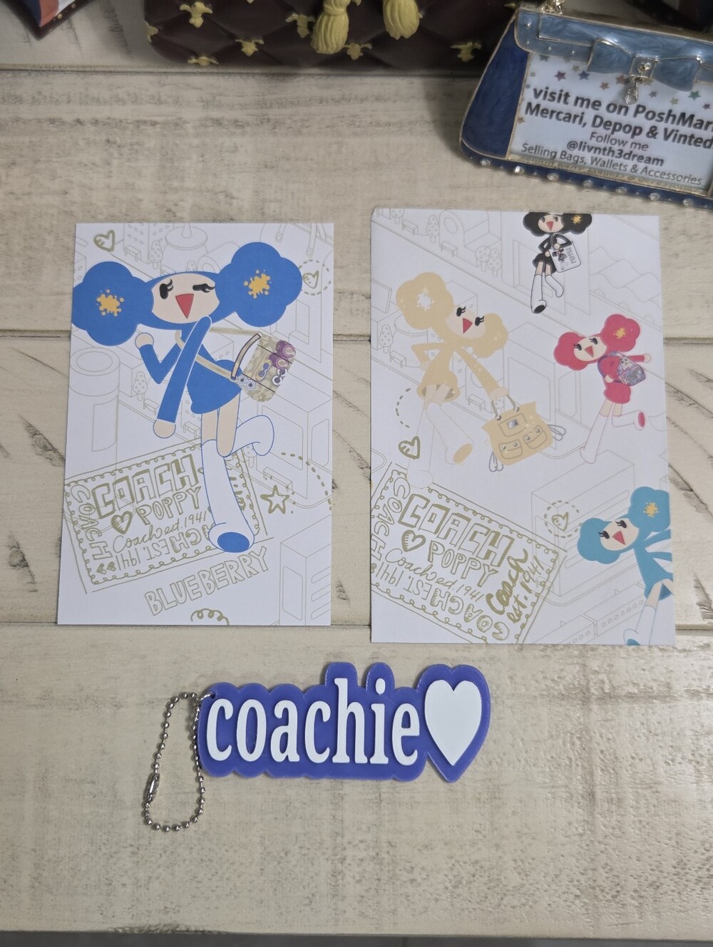 Coach Poppy Chan Blueberry Card Set, & Coachie Bag Charm Keychain, NWOT
